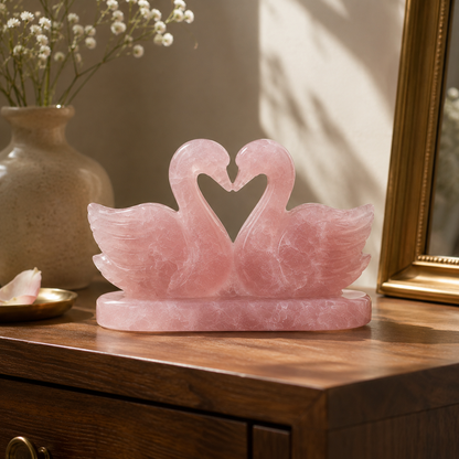 Prem Jodi — Rose Quartz Swan Duo