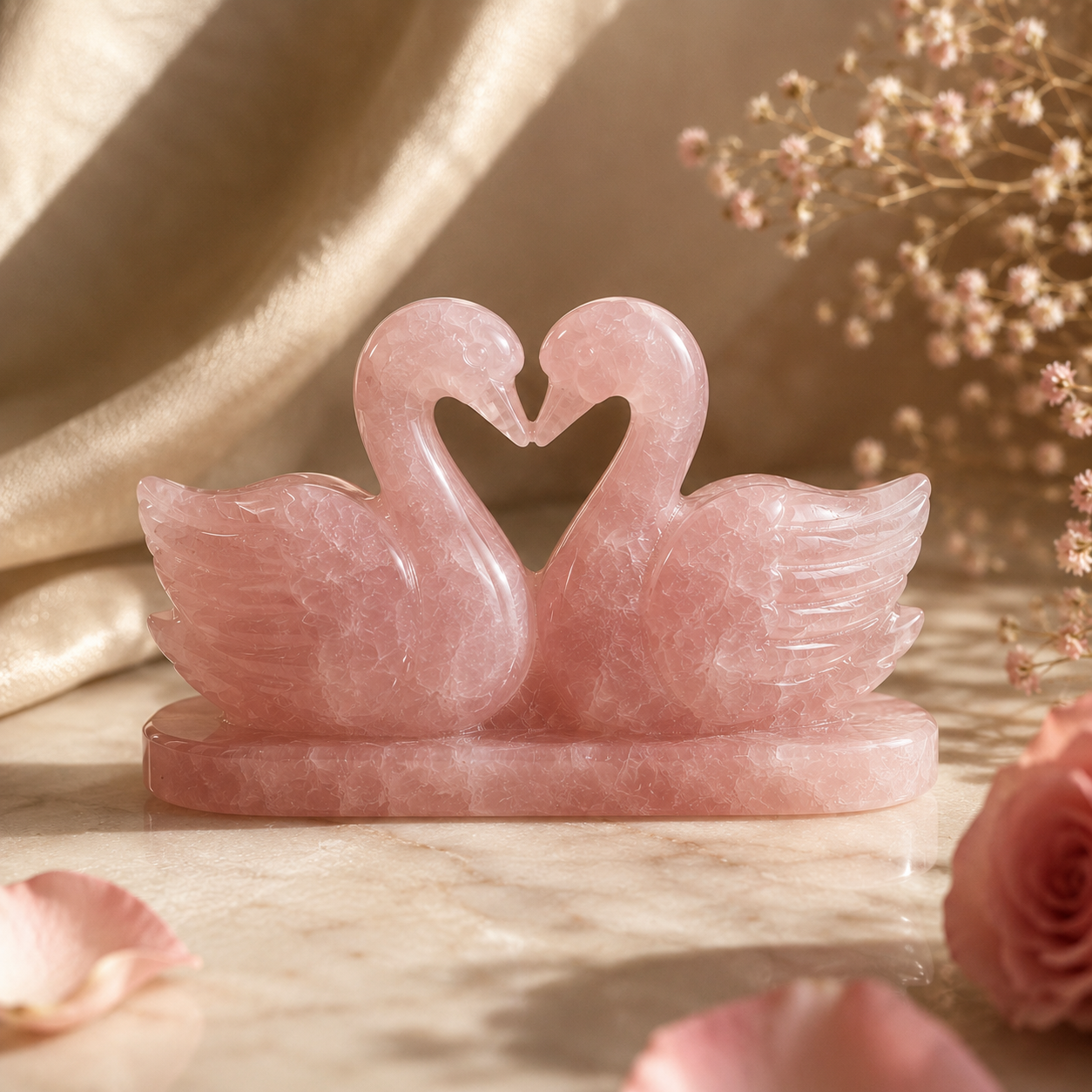 Prem Jodi — Rose Quartz Swan Duo