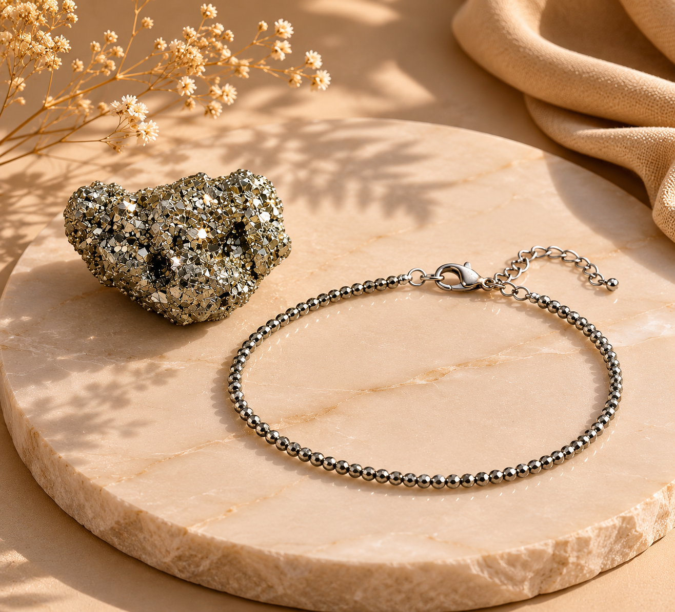 Samridhi Set — Pyrite Anklet & Raw Stone