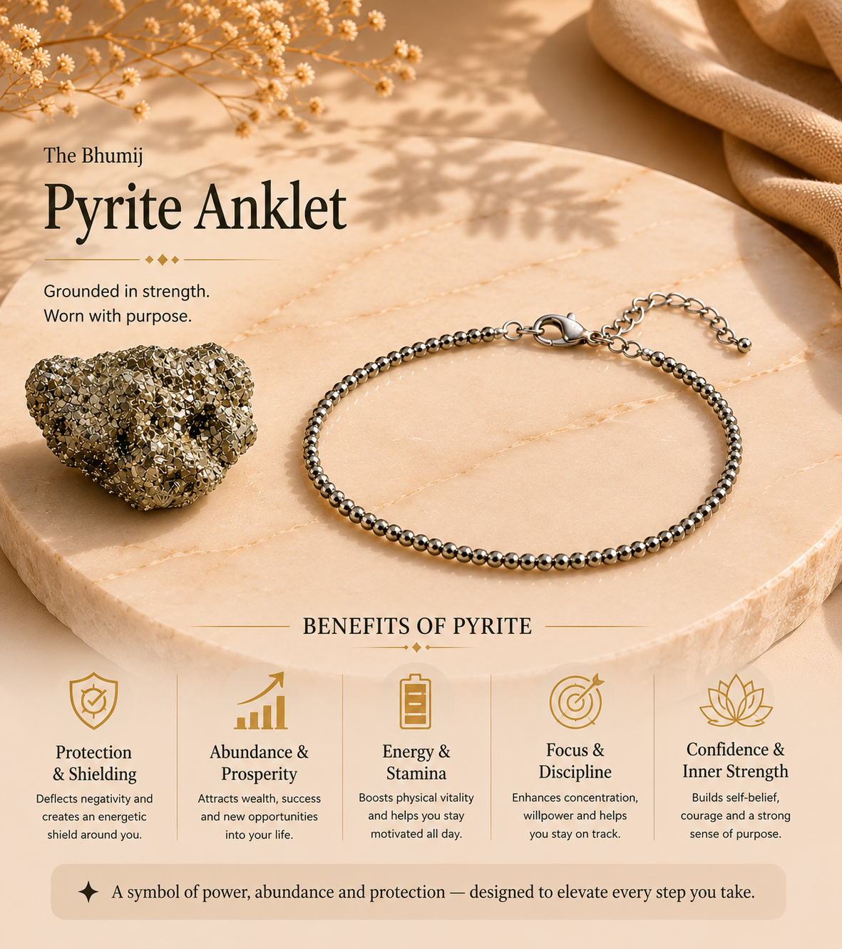 Samridhi Set — Pyrite Anklet & Raw Stone