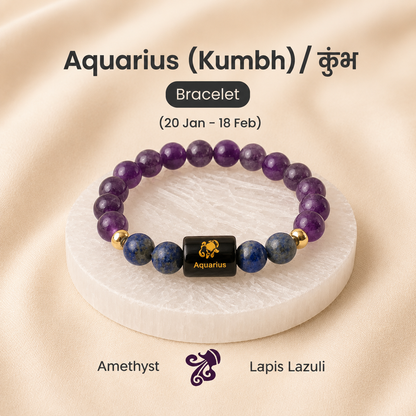 Aquarius (कुंभ राशि) Zodiac Amethyst & Lapis Lazuli Bracelet