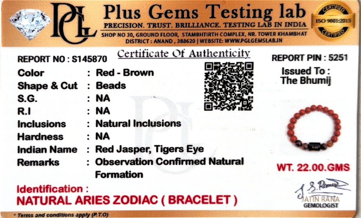 Aries (मेष राशि) Zodiac Red Jasper & Tiger Eye Bracelet