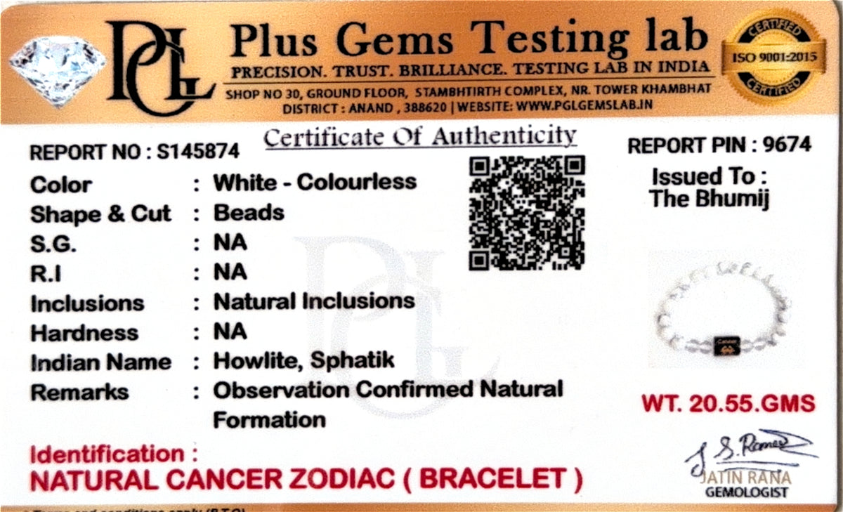 Cancer (कर्क राशि) Zodiac Howlite & Milky Quartz Bracelet