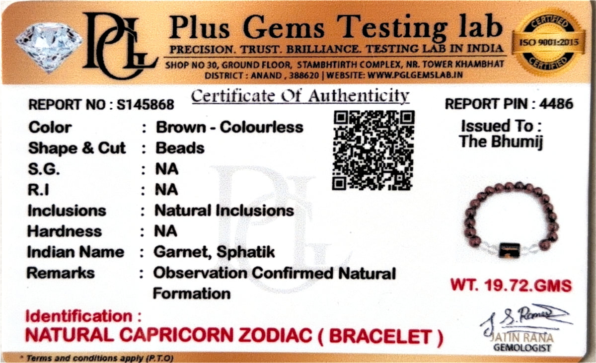 Capricorn (मकर राशि) Zodiac Garnet & Milky Quartz Bracelet