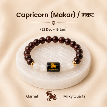 Capricorn (मकर राशि) Zodiac Garnet & Milky Quartz Bracelet