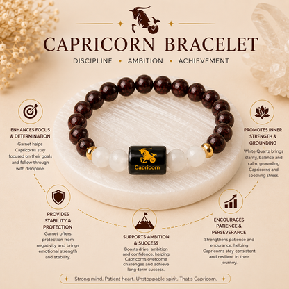 Capricorn (मकर राशि) Zodiac Garnet & Milky Quartz Bracelet