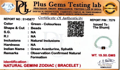 Gemini (मिथुन राशि) Zodiac Green Aventurine & Milky Quartz Bracelet