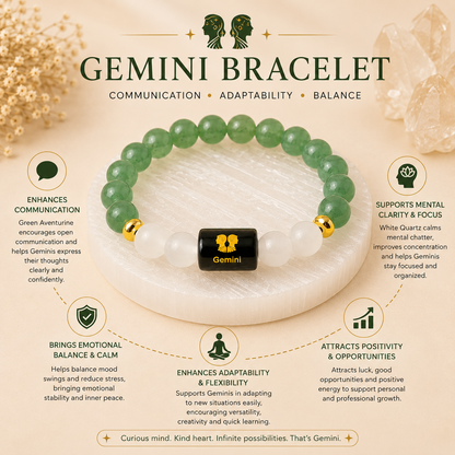 Gemini (मिथुन राशि) Zodiac Green Aventurine & Milky Quartz Bracelet
