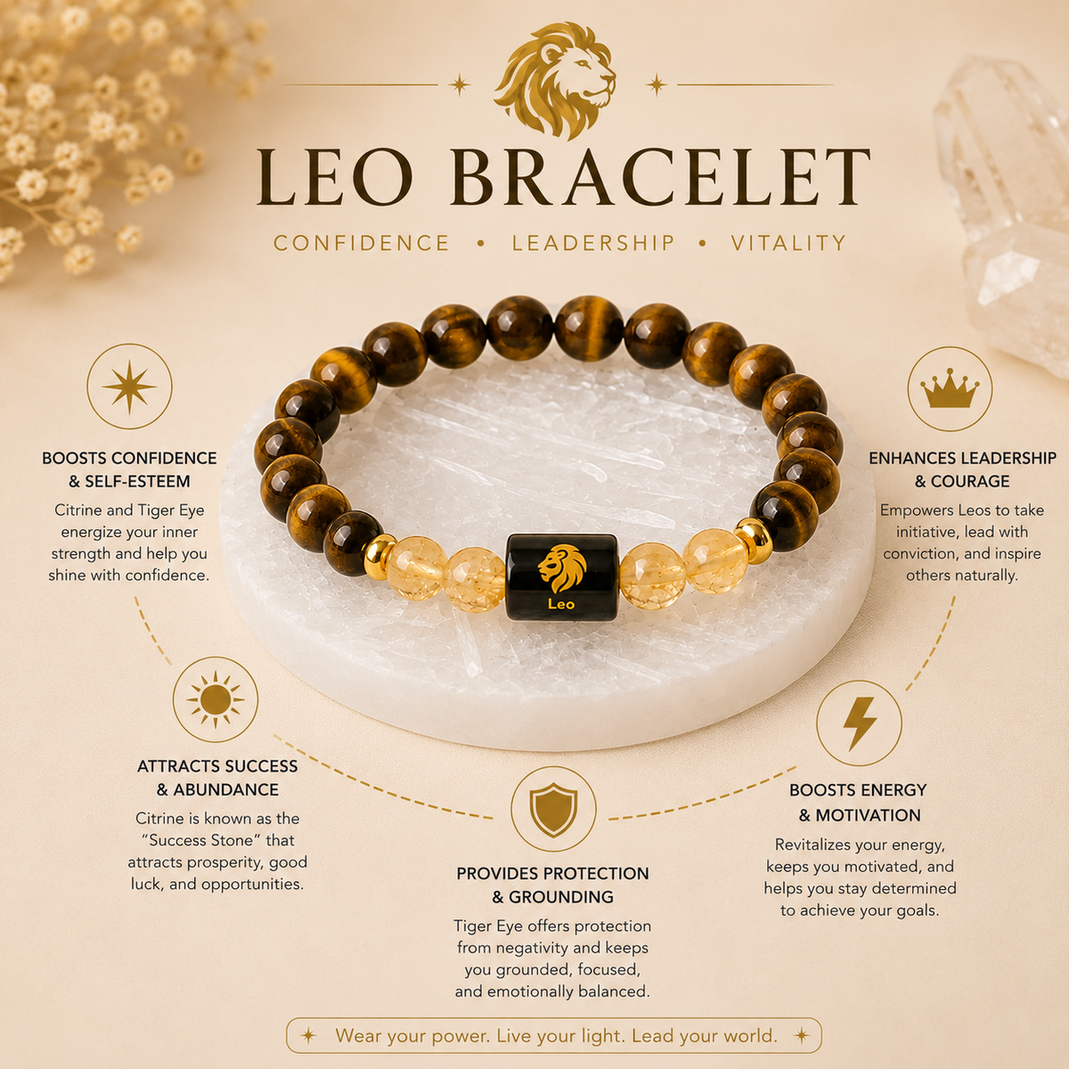 Leo (सिंह राशि) Zodiac Tiger Eye & Citrine Bracelet