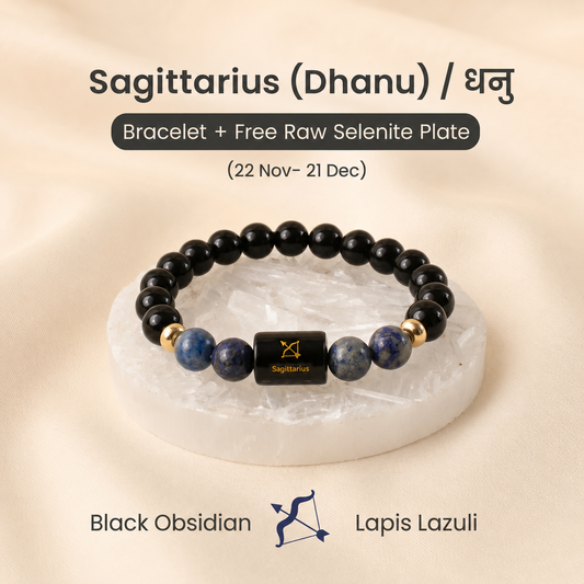 Sagittarius (धनु राशि) Zodiac Black Obsidian & Lapis Lazuli Bracelet