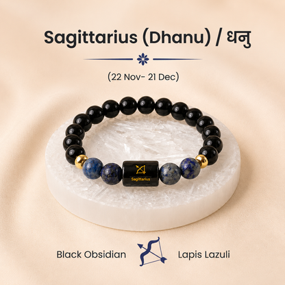 Sagittarius (धनु राशि) Zodiac Black Obsidian & Lapis Lazuli Bracelet