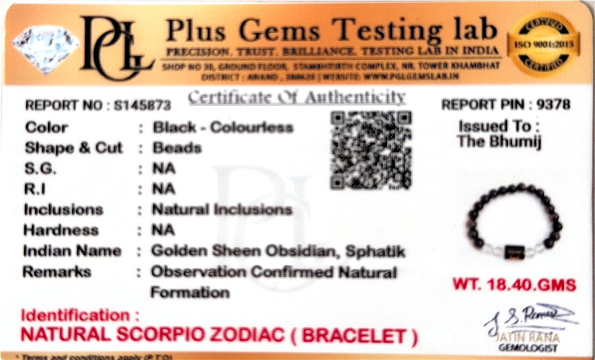 Scorpio (वृश्चिक राशि) Zodiac Black Obsidian & Milky Quartz Bracelet