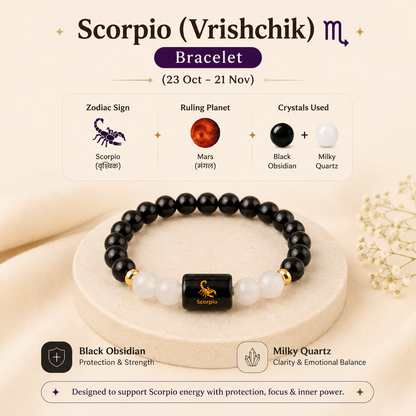 Scorpio (वृश्चिक राशि) Zodiac Black Obsidian & Milky Quartz Bracelet