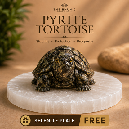 Samriddhi Kavach Set - Pyrite Tortoise & Selenite Plate
