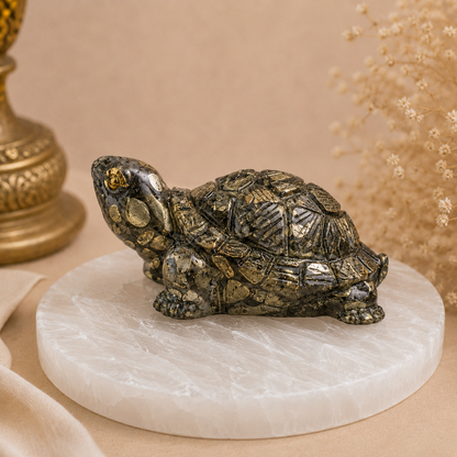 Samriddhi Kavach Set - Pyrite Tortoise & Selenite Plate