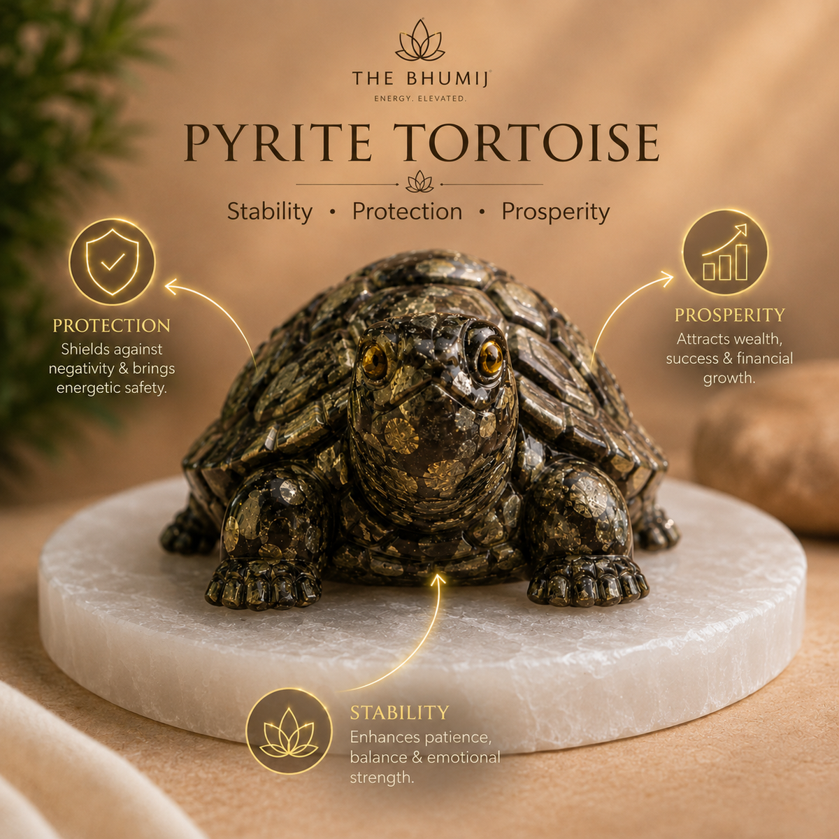 Samriddhi Kavach Set - Pyrite Tortoise & Selenite Plate