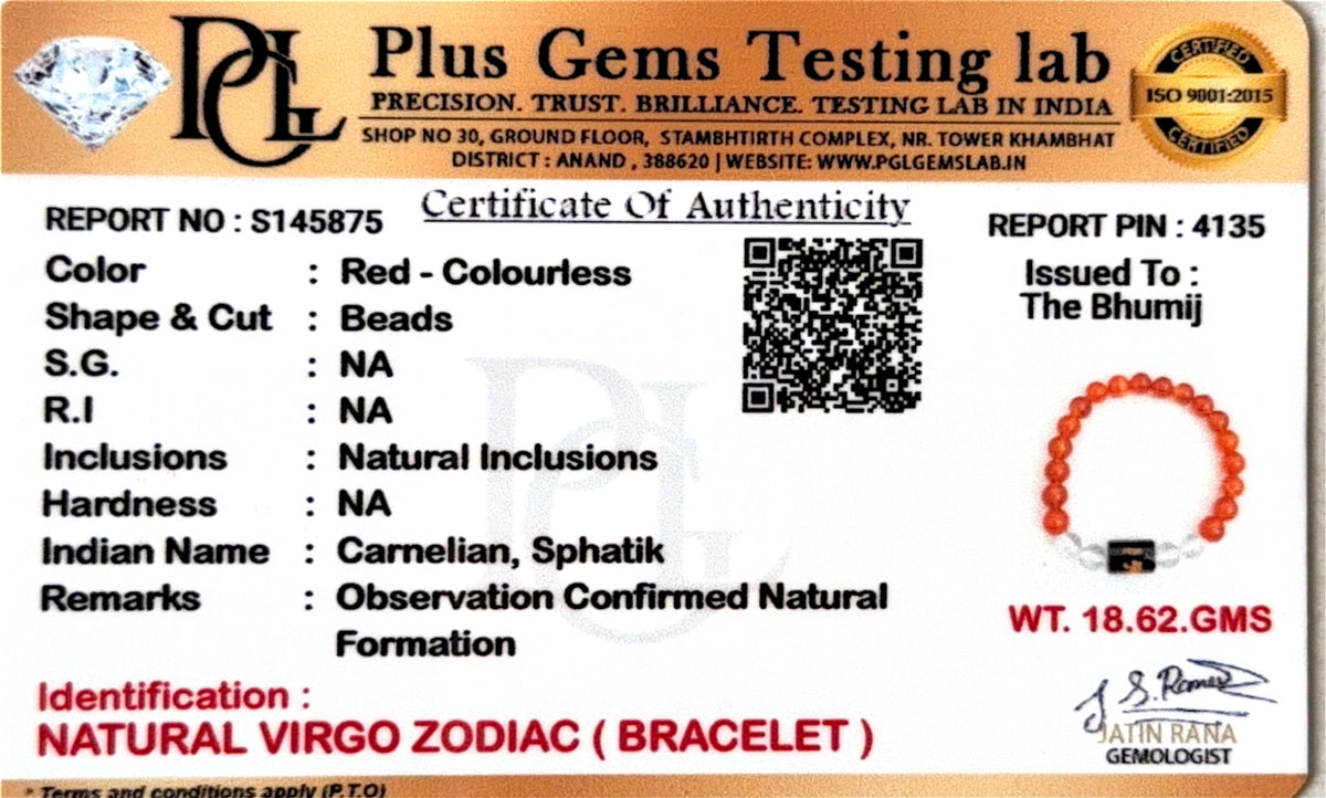 Virgo (कन्या राशि) Zodiac Carnelian & Milky Quartz Bracelet